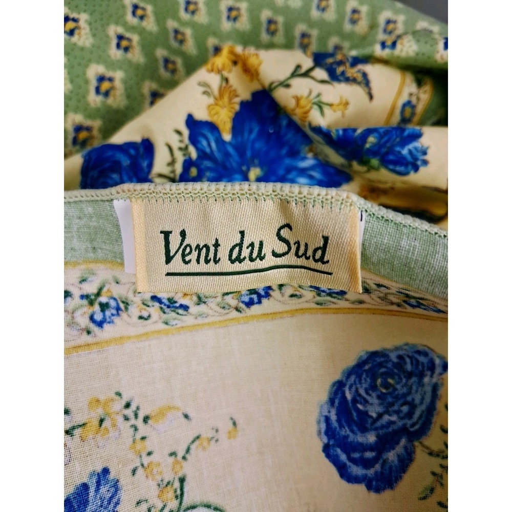 Vintage French Provencal Vent Du Sud Tablecloth 56in Square Waxed Cotton Green - Picture 3 of 8